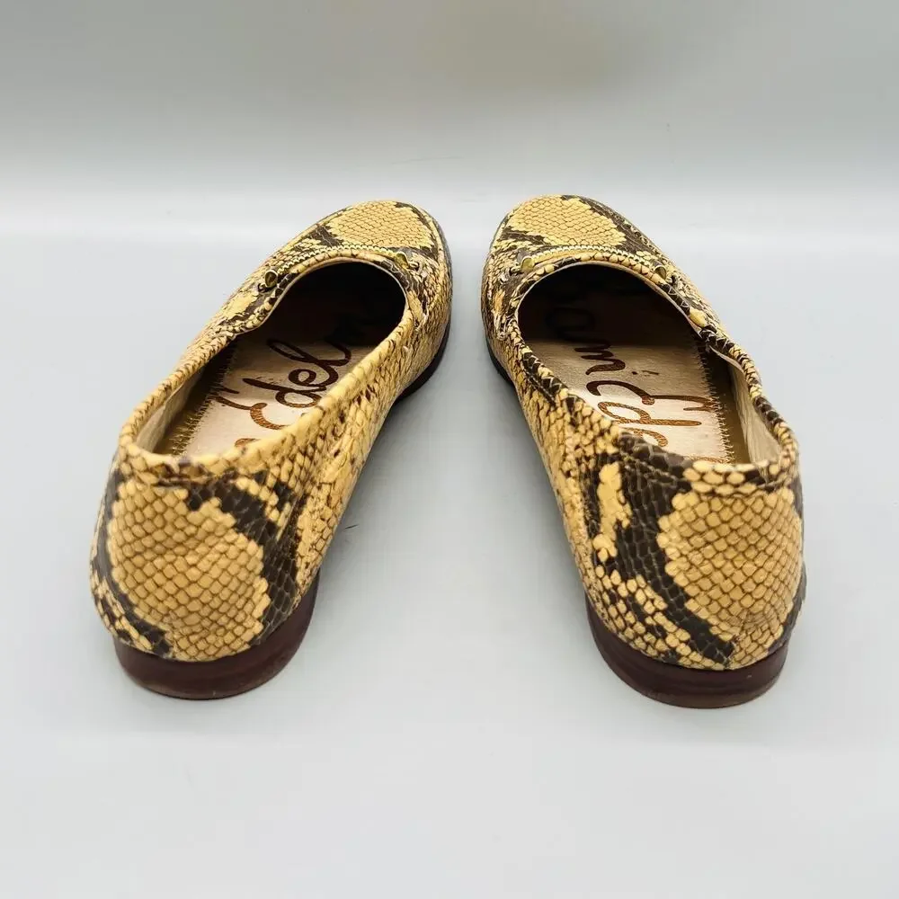 Sam Edelman Shoes Womens 7 Yellow Snake Print Leather Bit Loafer Flats Slip On
